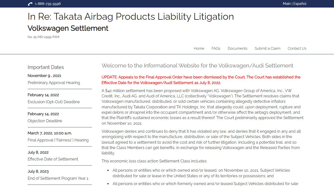 Takata Settlement - Volkswagen - Home